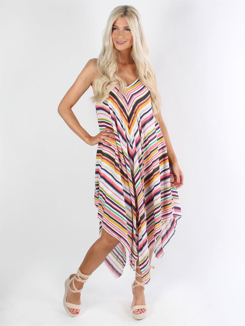 Michigan - Armygrøn stribet stropkjole i løs pasform